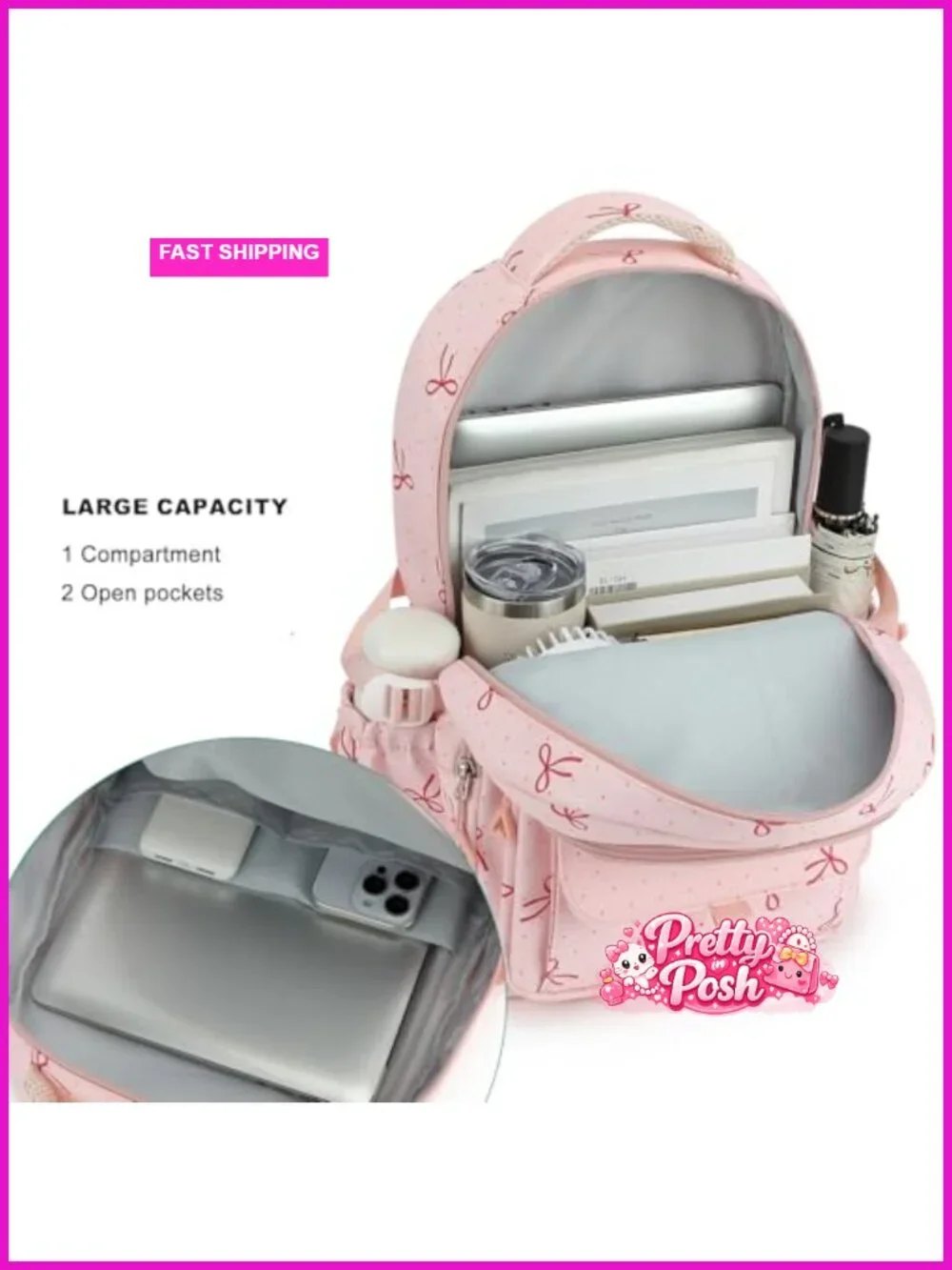 Water Resistant Polyester Backpack with Padded Laptop Sleeve for Kids School